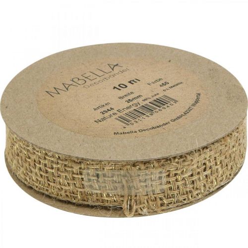 Floristik24 Juteband natur, guld dekorationsband jute dekoration 25mm 10m