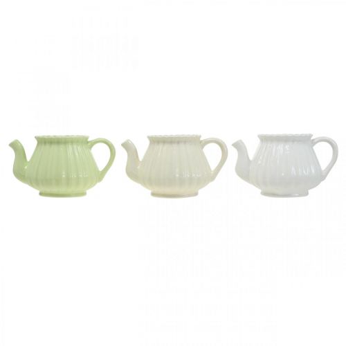 Floristik24 Dekorativ kaffekanna i keramik, växtkruka grön, vit, kräm L19cm Ø7,5cm