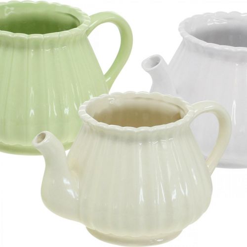 Floristik24 Dekorativ kaffekanna i keramik, växtkruka grön, vit, kräm L19cm Ø7,5cm