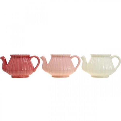 Floristik24 Dekorativ tekanna keramisk växtkruka rosa, röd, vit L19cm 3st