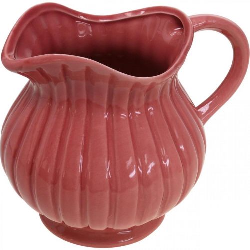 Floristik24 Dekorativ vas, kanna med handtag keramik vit, rosa, röd H14,5cm 3st