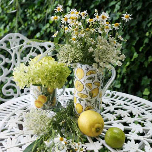 Floristik24 Emaljkanna, medelhavsdekor, kanna med citronmönster H19,5cm Ø9cm