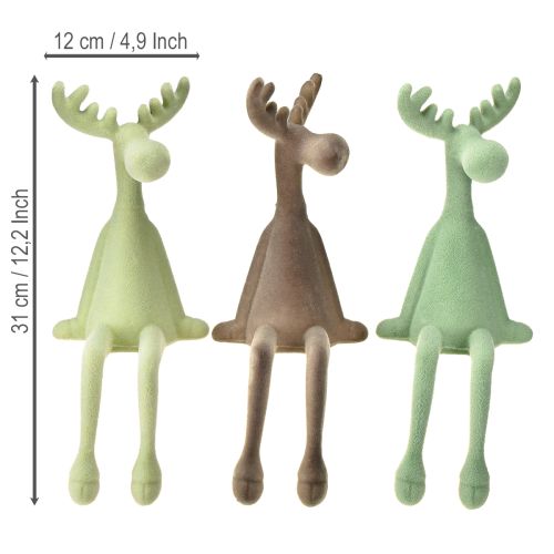 Artikel Kantpall älgdekoration flockad grön brun mint 31cm 3 stycken
