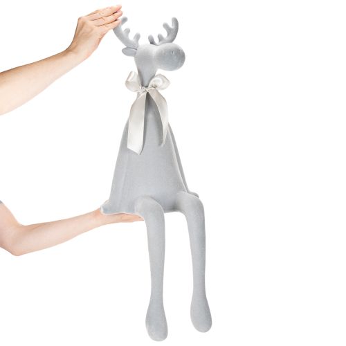 Dekorativ flockad älgfigur med rosett, hyllställ, 80 cm | Floristik24.se