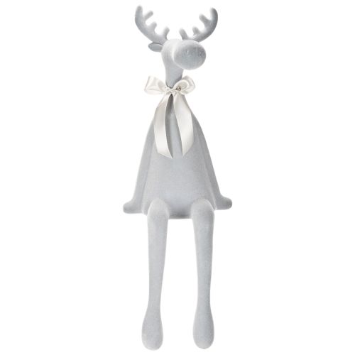 Dekorativ flockad älgfigur med rosett, hyllställ, 80 cm | Floristik24.se