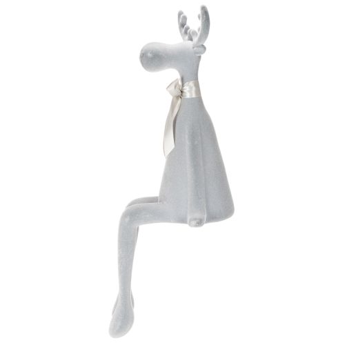 Dekorativ flockad älgfigur med rosett, hyllställ, 80 cm | Floristik24.se
