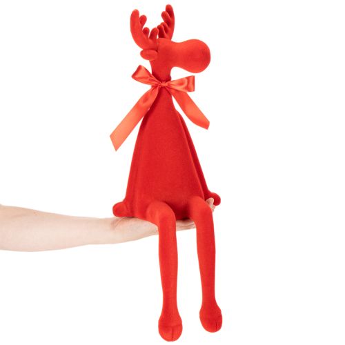 Dekorativ älgfigur med rosett, sittande, flockad hylla, 54 cm | Floristik24.se
