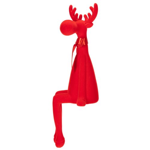 Dekorativ älgfigur med rosett, sittande, flockad hylla, 54 cm | Floristik24.se