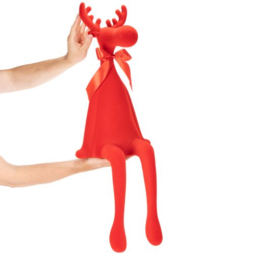 Dekorativ älgfigur, flockad hylla med rosett, 80 cm | Floristik24.se