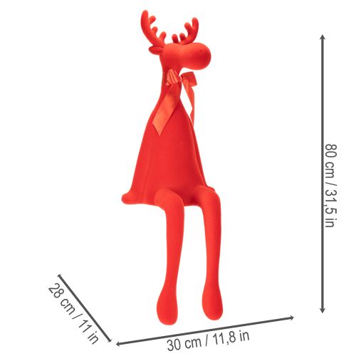 Dekorativ älgfigur, flockad hylla med rosett, 80 cm | Floristik24.se