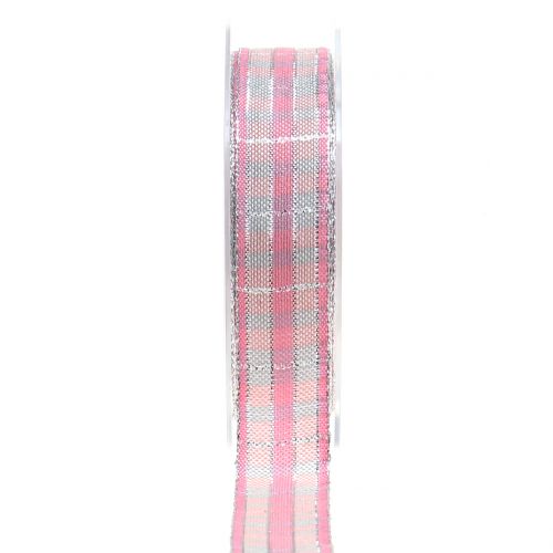 Kontrollera bandet med glimmerrosa-silver 25mm 15m