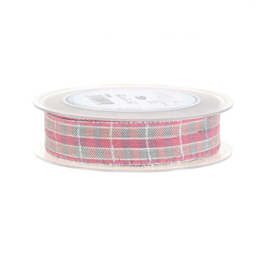 Floristik24 Kontrollera bandet med glimmerrosa-silver 25mm 15m