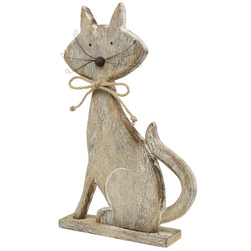 Träfigur katt natur, vit 37cm