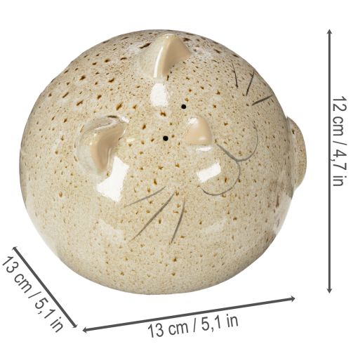 Artikel Dekorativ kattfigur i keramik, rund design för vardagsrum eller sovrum, 13 cm, 2 stycken