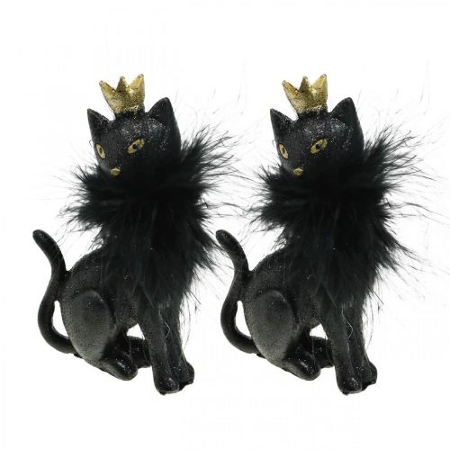 Floristik24 Dekorativ figur kattpolyresin med krona svartguld H12,5cm 2st