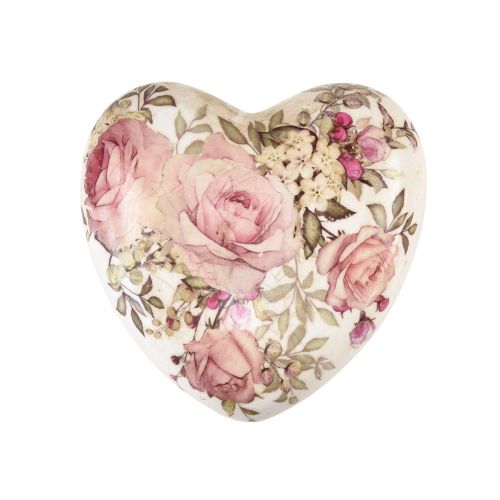 Floristik24 Keramiskt dekorativt hjärta med rosor lergods till bordet 10,5cm