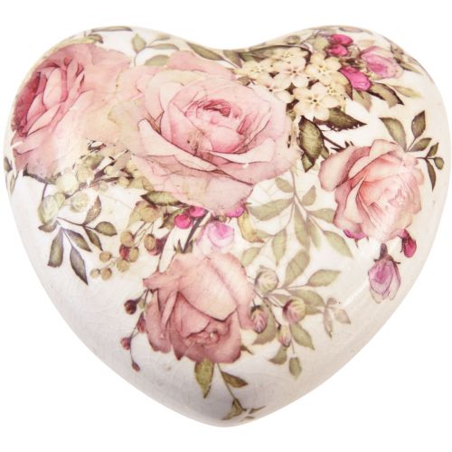 Artikel Keramiskt dekorativt hjärta med rosor lergods till bordet 10,5cm