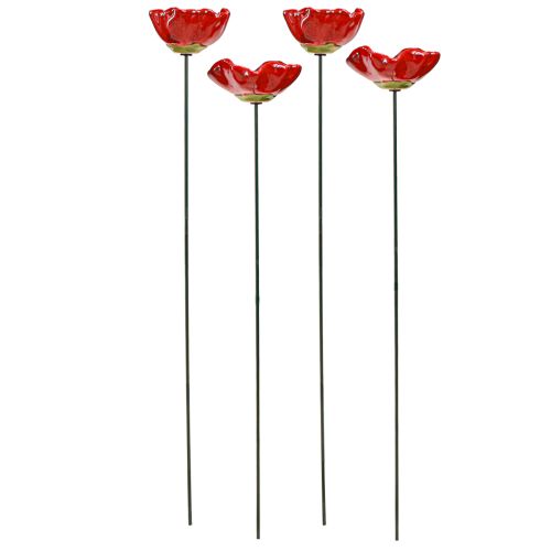 Floristik24 Keramiska blommor vallmo dekorativ blomplugg röd 6,5cm 4 st