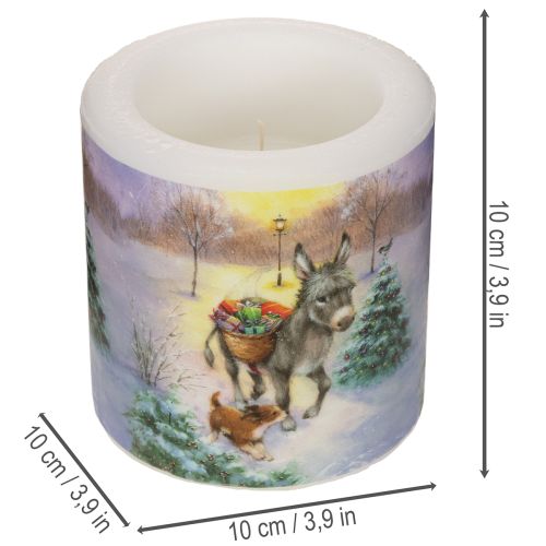 Blockljus vinterlandskap med åsna- och hundmotiv 10 cm | Floristik24.se