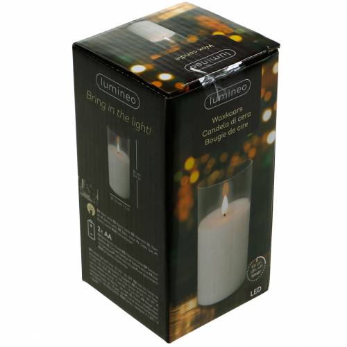 Artikel LED ljus i glas äkta vax vit Ø7,5cm H10cm
