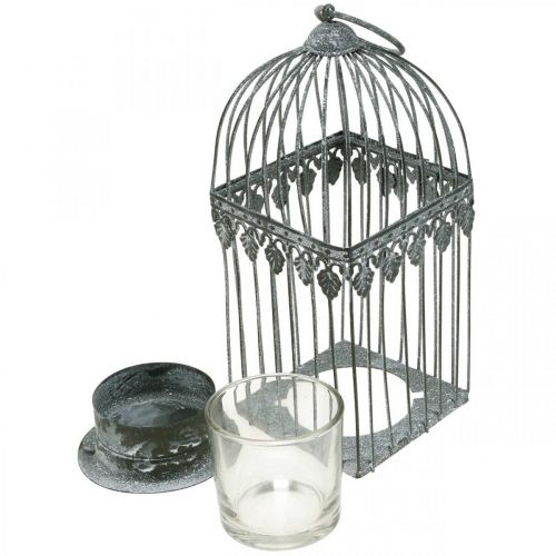 Floristik24 Ljuddekoration, fågelbur med värmeljusglas, metalllykta, bröllopsdekoration, lykta 22cm