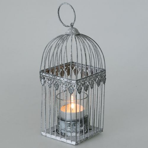 Floristik24 Ljuddekoration, fågelbur med värmeljusglas, metalllykta, bröllopsdekoration, lykta 22cm