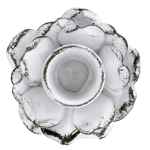 Floristik24 Ljusstake blomformad vit shabby Ø5,8 cm H6,8 cm 4 st