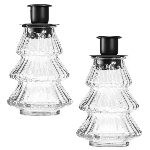 Floristik24 Ljushållare glas för pinnljus Julgran 13,5cm 2st