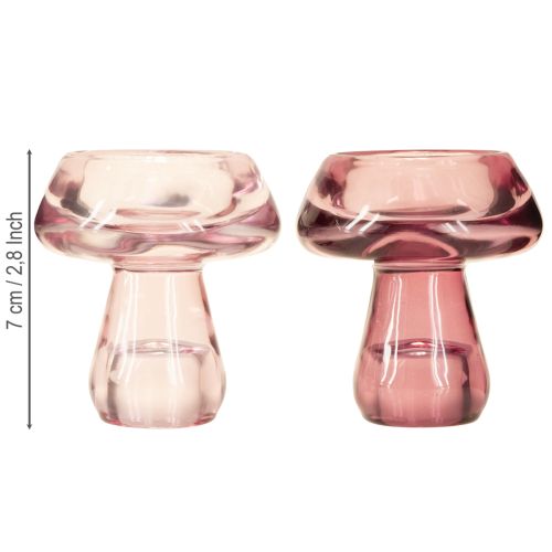 Floristik24 Ljusstake svamp värmeljusstake glas bär Ø6,5cm H7cm 2st