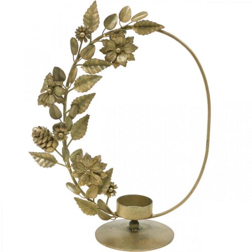 Värmeljushållare guld deco slinga blommor koner H29,5cm