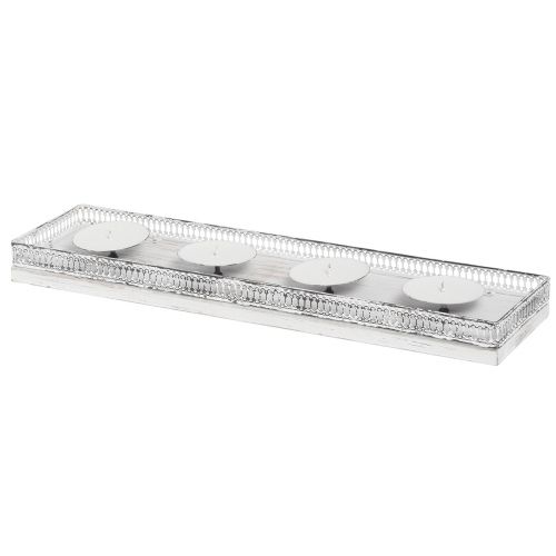 Floristik24 Ljusstake vit ljusbricka metallträ 60x15x5cm