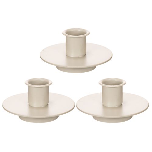 Metallljushållare i matt beige, liten ljusstake för koniska ljus, 8 cm, 3 stycken | Floristik24.se