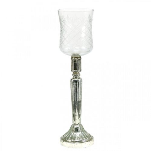 Floristik24 Lykta Glas Ljusstake Antik Look Silver Ø11,5cm H42,5cm