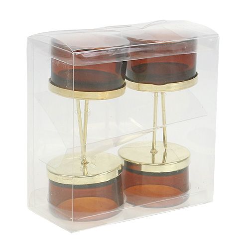 Floristik24 Ljusstake med glas guld, brun 4st