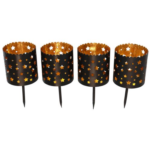 Floristik24 Ljusstake adventskrans för att sticka svart guld Ø6cm 4st