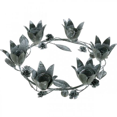 Floristik24 Ljusstake blomring metall Ø23cmH7cm grå