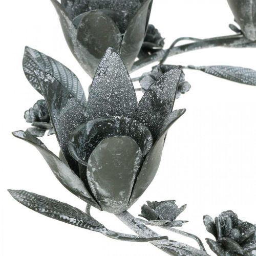 Floristik24 Ljusstake blomring metall Ø23cmH7cm grå