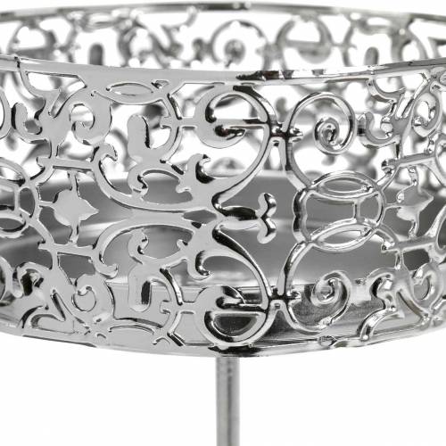 Floristik24 Blommiga ljushållare för inkoppling av silver Ø8,8cm H13,7cm 4 stycken antik look
