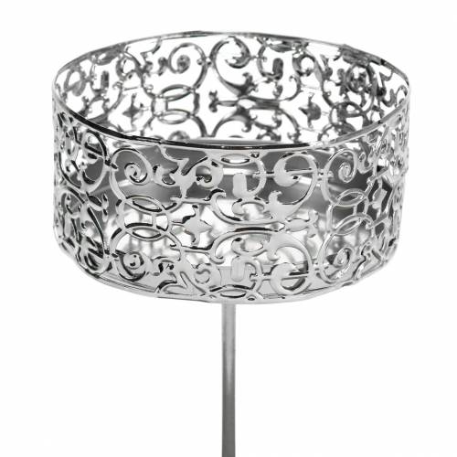 Floristik24 Blommiga ljushållare för inkoppling av silver Ø8,8cm H13,7cm 4 stycken antik look