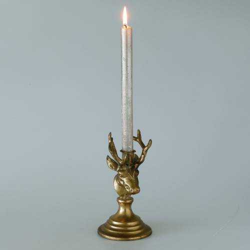 Floristik24 Ljusstake antik look hjorthuvud gyllene metall 19,5cm
