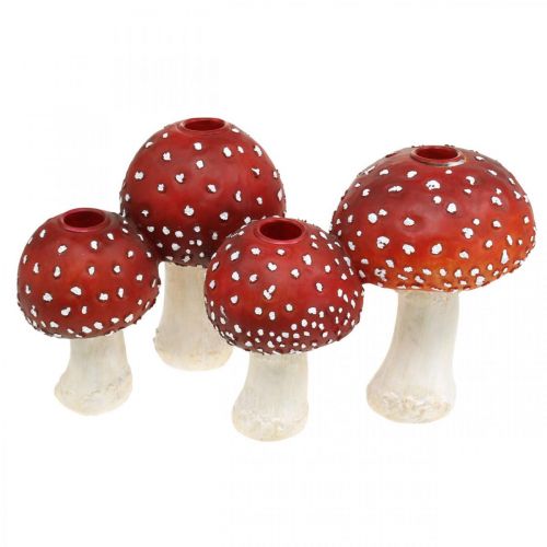 Floristik24 Paddsvamp ljushållare röd, vit För 4 st pinnljus 28,5 × 17 × 16cm