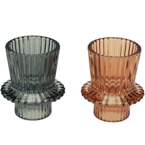 Artikel Ljusstake glasljusstake gråbrun H6,5cm 2st