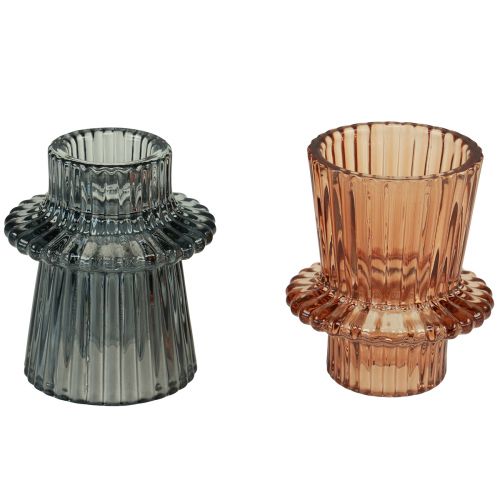 Artikel Ljusstake glasljusstake gråbrun H6,5cm 2st