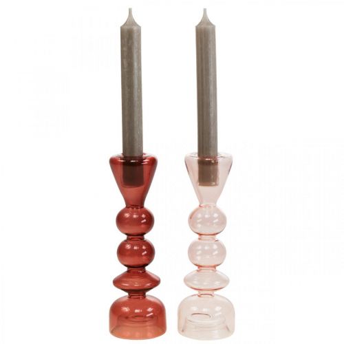 Floristik24 Ljusstake glasljusstake rosa/rosa Ø5-6cm H19cm 2st