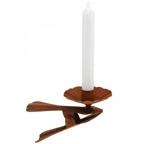 Floristik24 Ljushållare för fastklämning, advent, ljusdekoration av metall patina Ø8,5cm L16cm