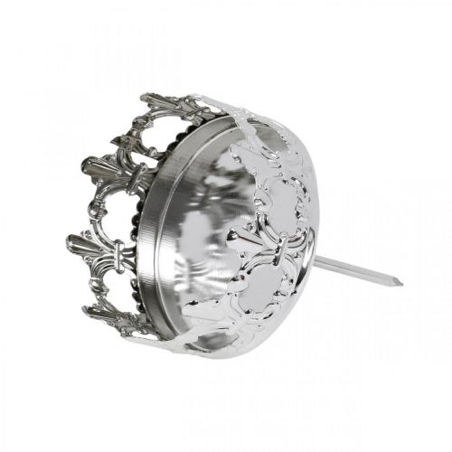 Floristik24 Ljusdekorationskrona, värmeljushållare att klibba, adventsdekoration silver Ø5,5cm 4st