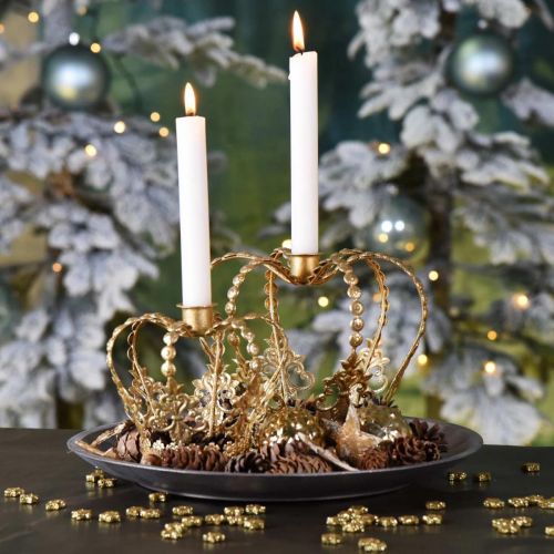 Floristik24 Ljusstake krona, bordsdekoration, advent, metallkrona Gyllene Ø14cm H13cm