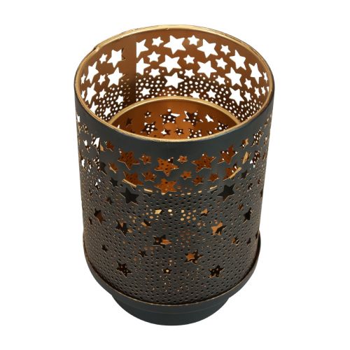 Artikel Ljusstake metall svart/guld stjärnor H13,5cm/19cm set om 2
