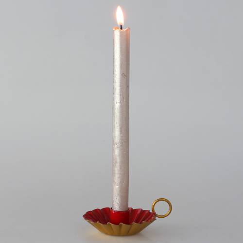 Floristik24 Ljusstake med handtag emalj ser röd ut, guld Ø13cm H4.4cm