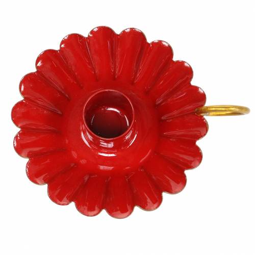 Floristik24 Ljusstake med handtag emalj ser röd ut, guld Ø13cm H4.4cm